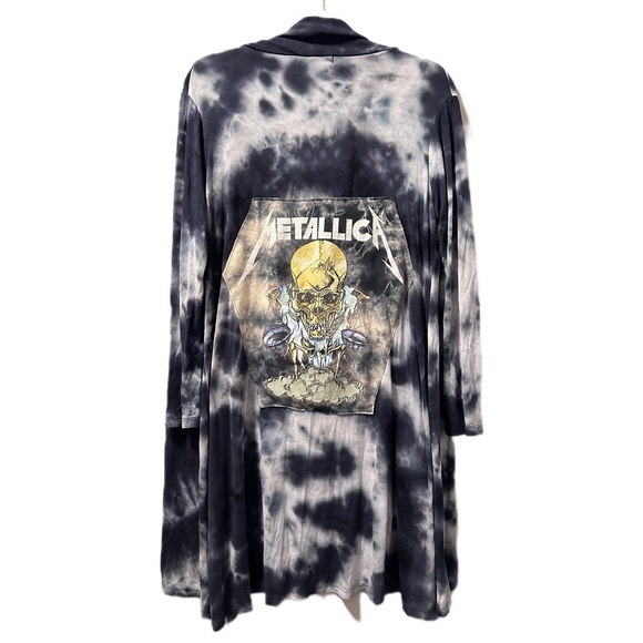 Upcycled Tops - Metallica up cycle Cardigan Tie Dye Open Front one size long sleeve navy blue